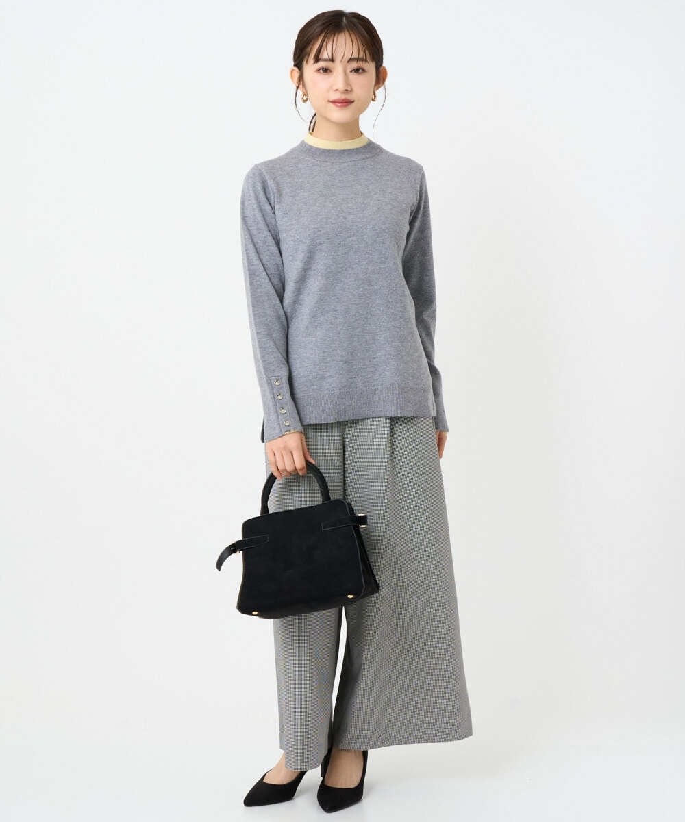 F1FBD50120 MK MICHEL KLEIN(小さいサイズ)(メゾン ドゥ サンク) 【小さいサイズ】配色レイヤードデザインニット/洗える グレー