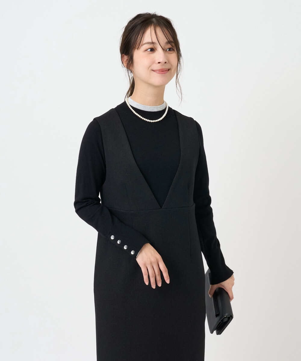 F1FBD50120 MK MICHEL KLEIN(小さいサイズ)(メゾン ドゥ サンク) 【小さいサイズ】配色レイヤードデザインニット/洗える グレー