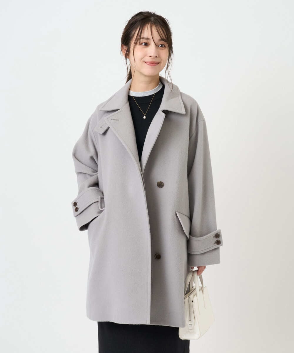 F1FBD50120 MK MICHEL KLEIN(小さいサイズ)(メゾン ドゥ サンク) 【小さいサイズ】配色レイヤードデザインニット/洗える グレー