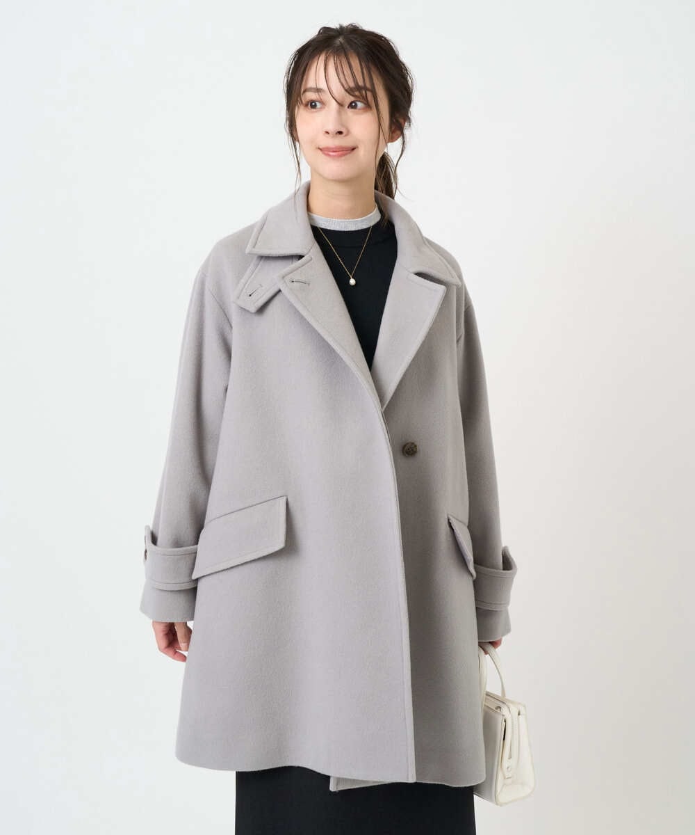 F1FBD50120 MK MICHEL KLEIN(小さいサイズ)(メゾン ドゥ サンク) 【小さいサイズ】配色レイヤードデザインニット/洗える グレー