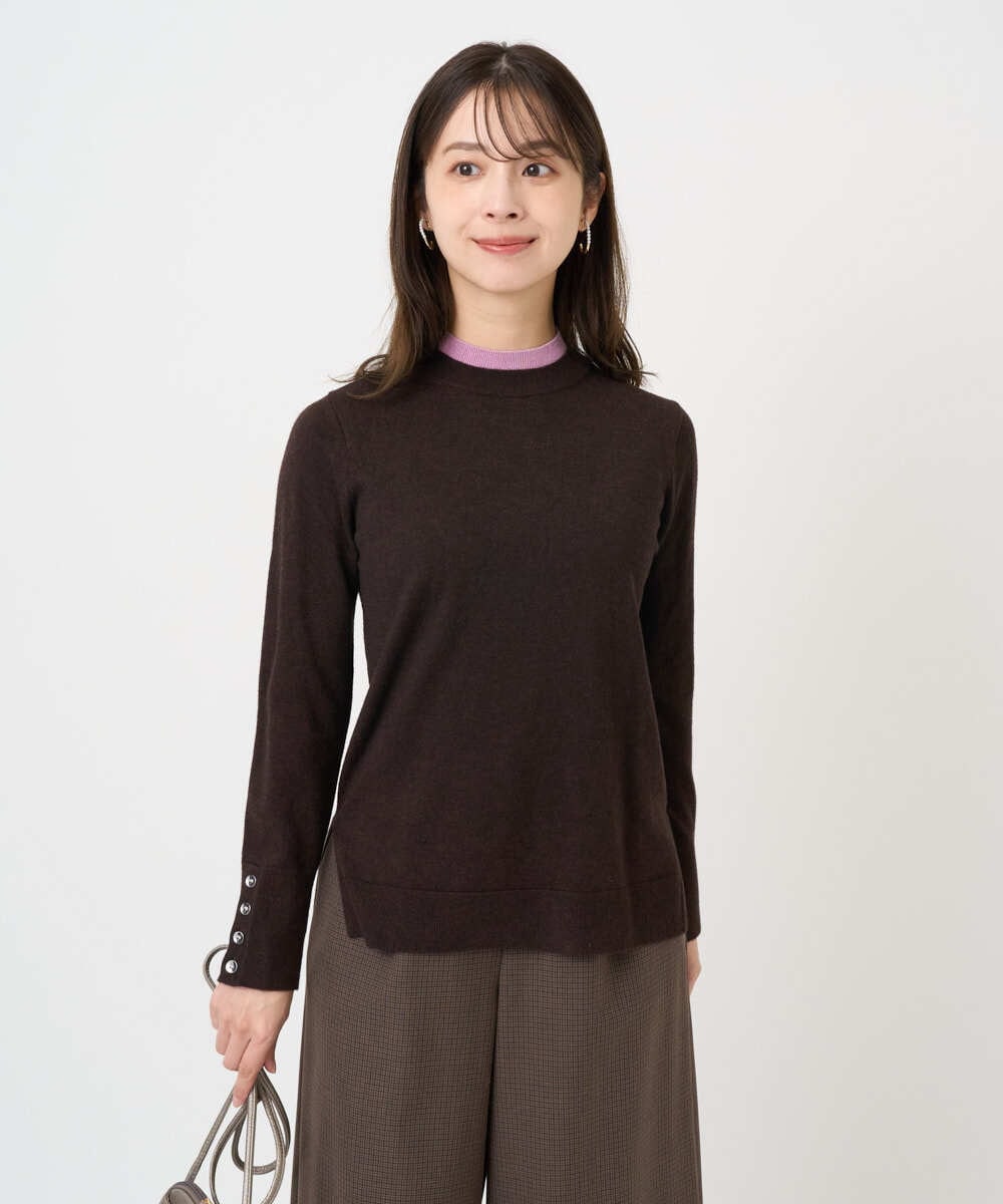 F1FBD50120 MK MICHEL KLEIN(小さいサイズ)(メゾン ドゥ サンク) 【小さいサイズ】配色レイヤードデザインニット/洗える グレー