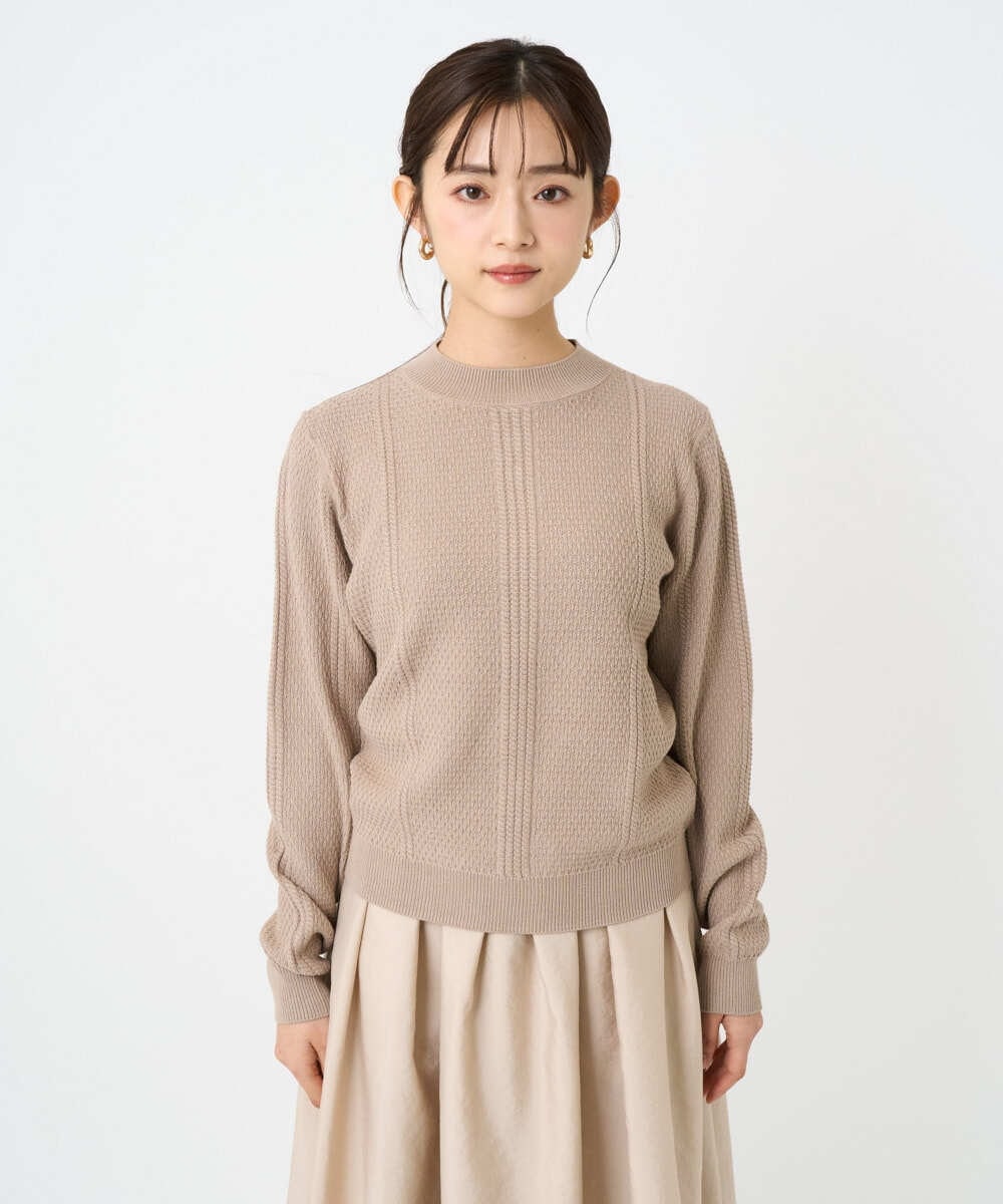 F1FBD51140 MK MICHEL KLEIN(小さいサイズ)(メゾン ドゥ サンク) 【小さいサイズ】ミニケーブル編みニット/洗える ベージュ