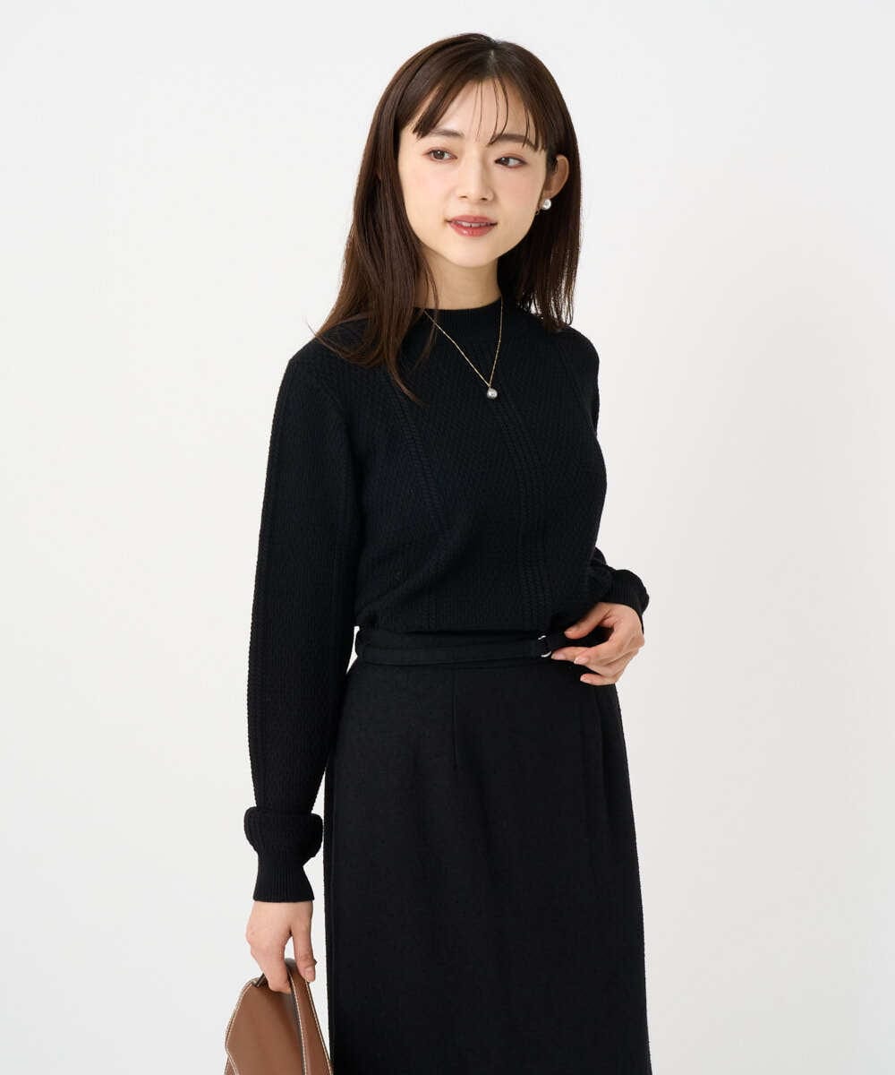 F1FBD51140 MK MICHEL KLEIN(小さいサイズ)(メゾン ドゥ サンク) 【小さいサイズ】ミニケーブル編みニット/洗える ベージュ