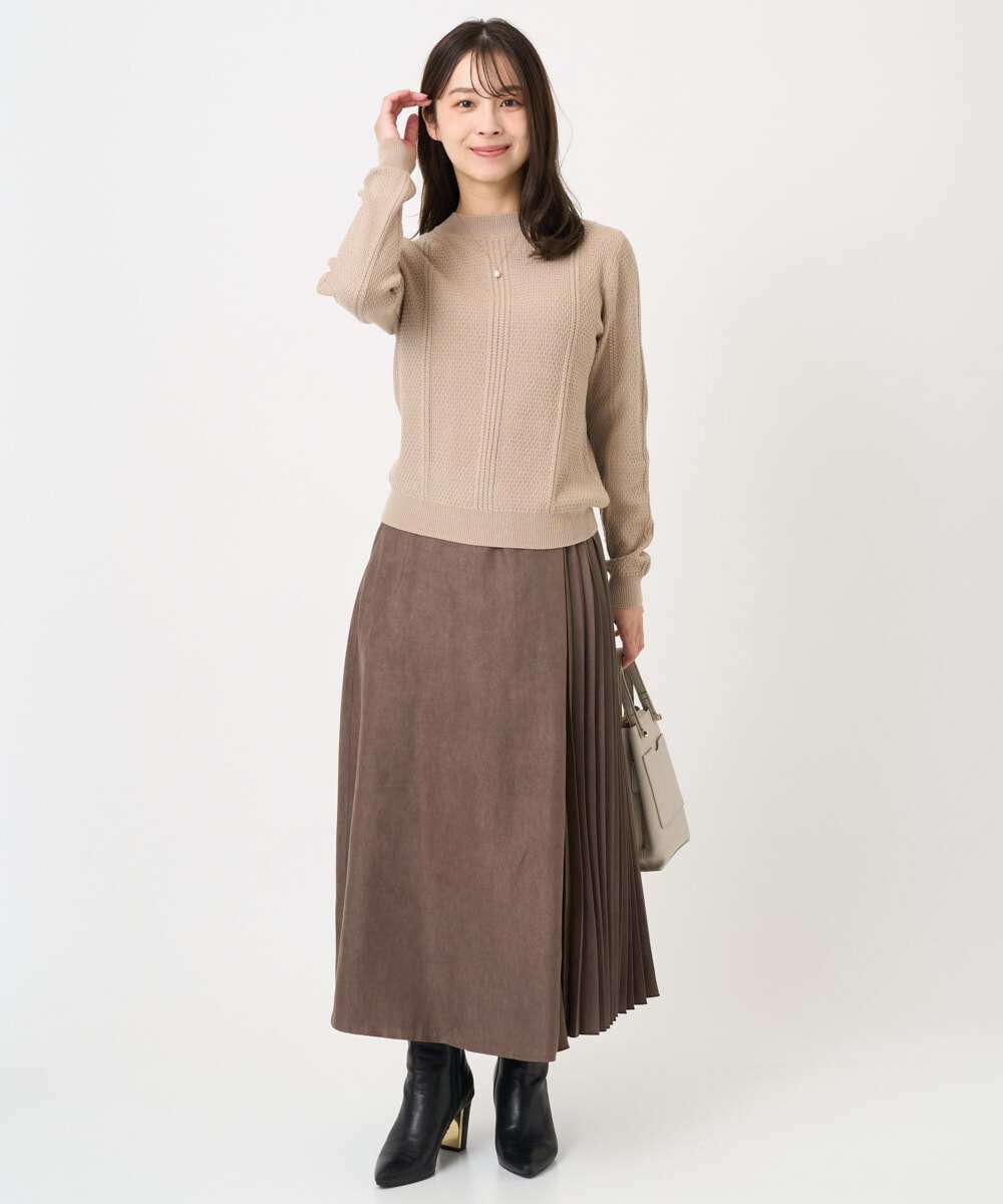 F1FBD51140 MK MICHEL KLEIN(小さいサイズ)(メゾン ドゥ サンク) 【小さいサイズ】ミニケーブル編みニット/洗える ベージュ