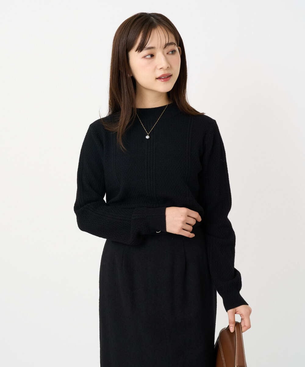 F1FBD51140 MK MICHEL KLEIN(小さいサイズ)(メゾン ドゥ サンク) 【小さいサイズ】ミニケーブル編みニット/洗える ブラック