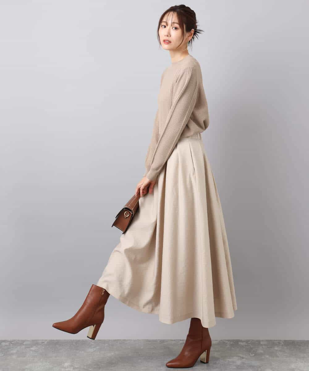 F1FBD51140 MK MICHEL KLEIN(小さいサイズ)(メゾン ドゥ サンク) 【小さいサイズ】ミニケーブル編みニット/洗える レッド