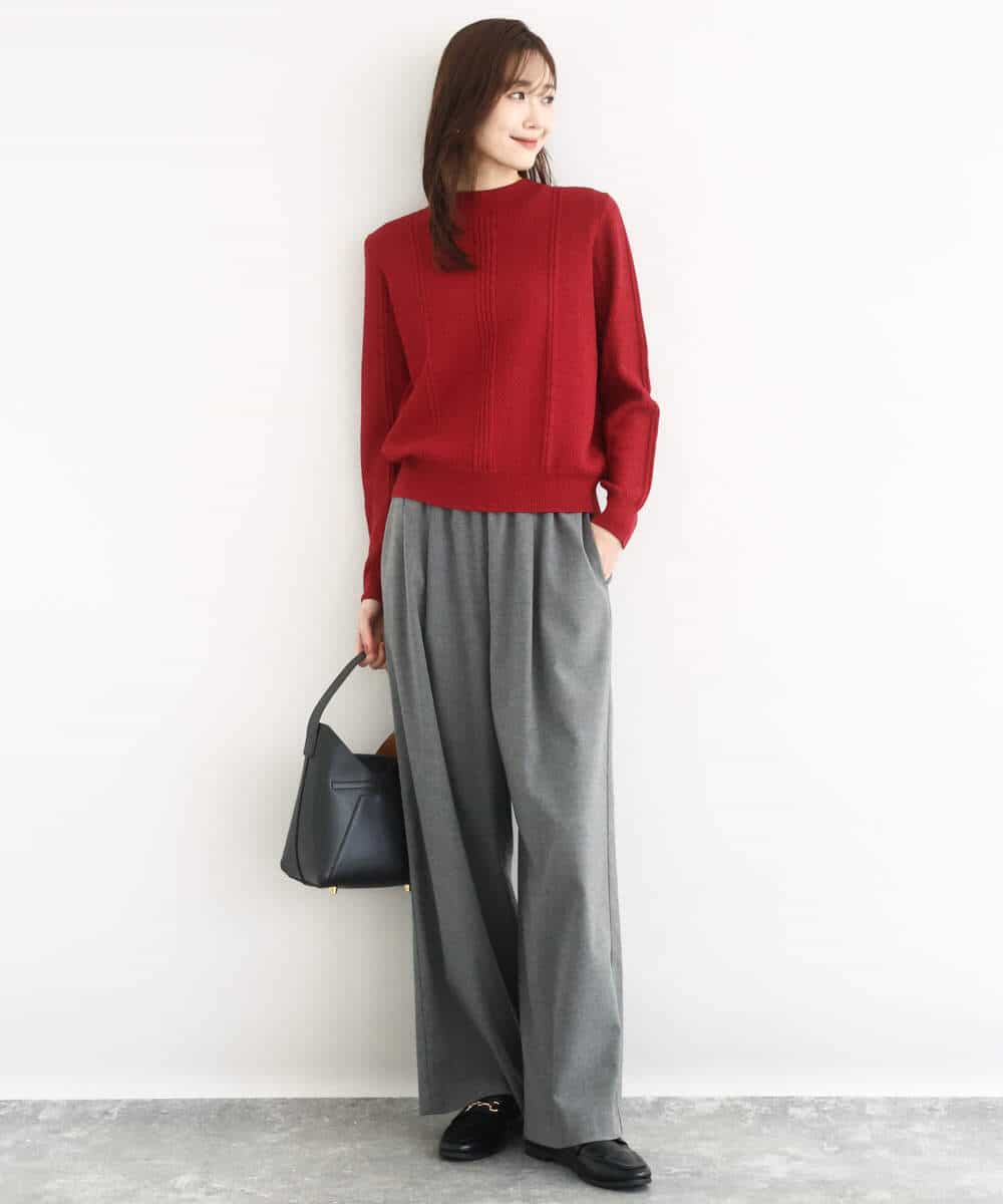 F1FBD51140 MK MICHEL KLEIN(小さいサイズ)(メゾン ドゥ サンク) 【小さいサイズ】ミニケーブル編みニット/洗える レッド