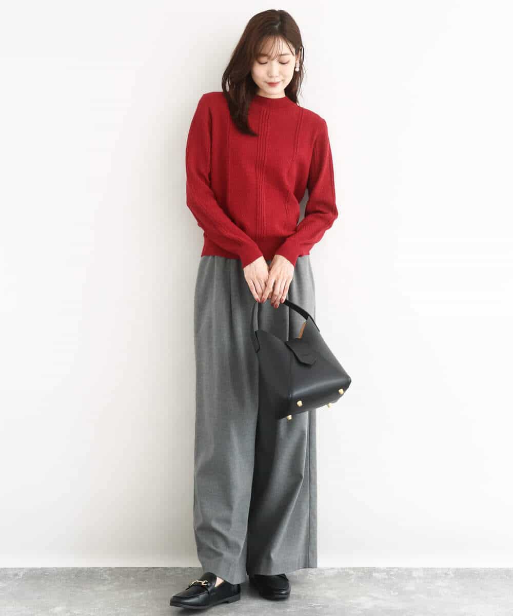 F1FBD51140 MK MICHEL KLEIN(小さいサイズ)(メゾン ドゥ サンク) 【小さいサイズ】ミニケーブル編みニット/洗える レッド