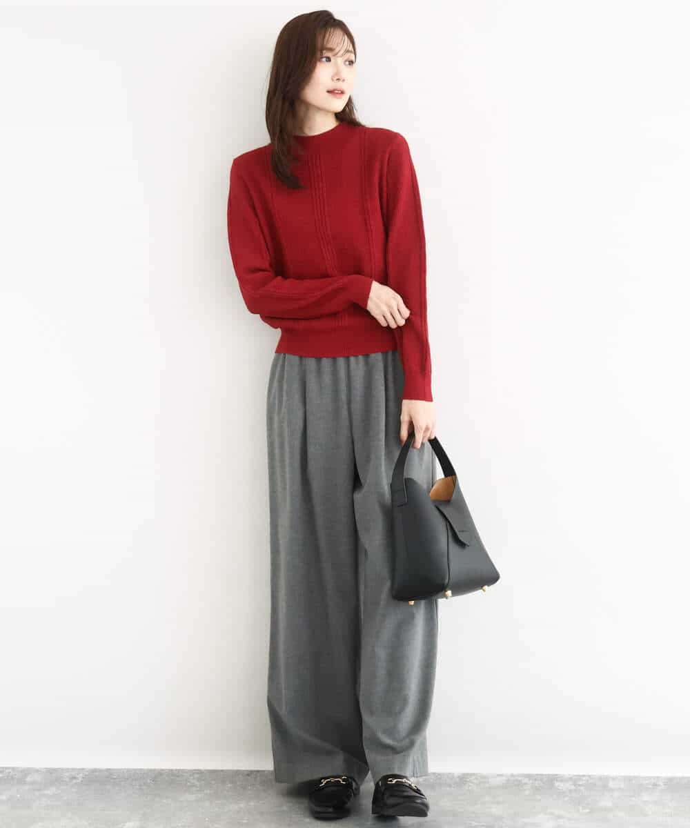 F1FBD51140 MK MICHEL KLEIN(小さいサイズ)(メゾン ドゥ サンク) 【小さいサイズ】ミニケーブル編みニット/洗える レッド