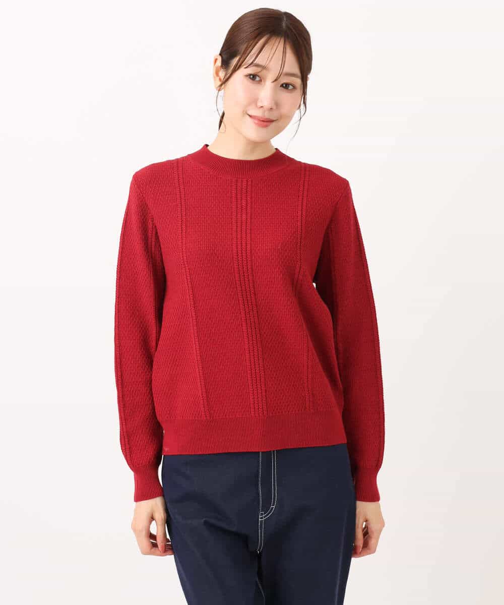 F1FBD51140 MK MICHEL KLEIN(小さいサイズ)(メゾン ドゥ サンク) 【小さいサイズ】ミニケーブル編みニット/洗える レッド