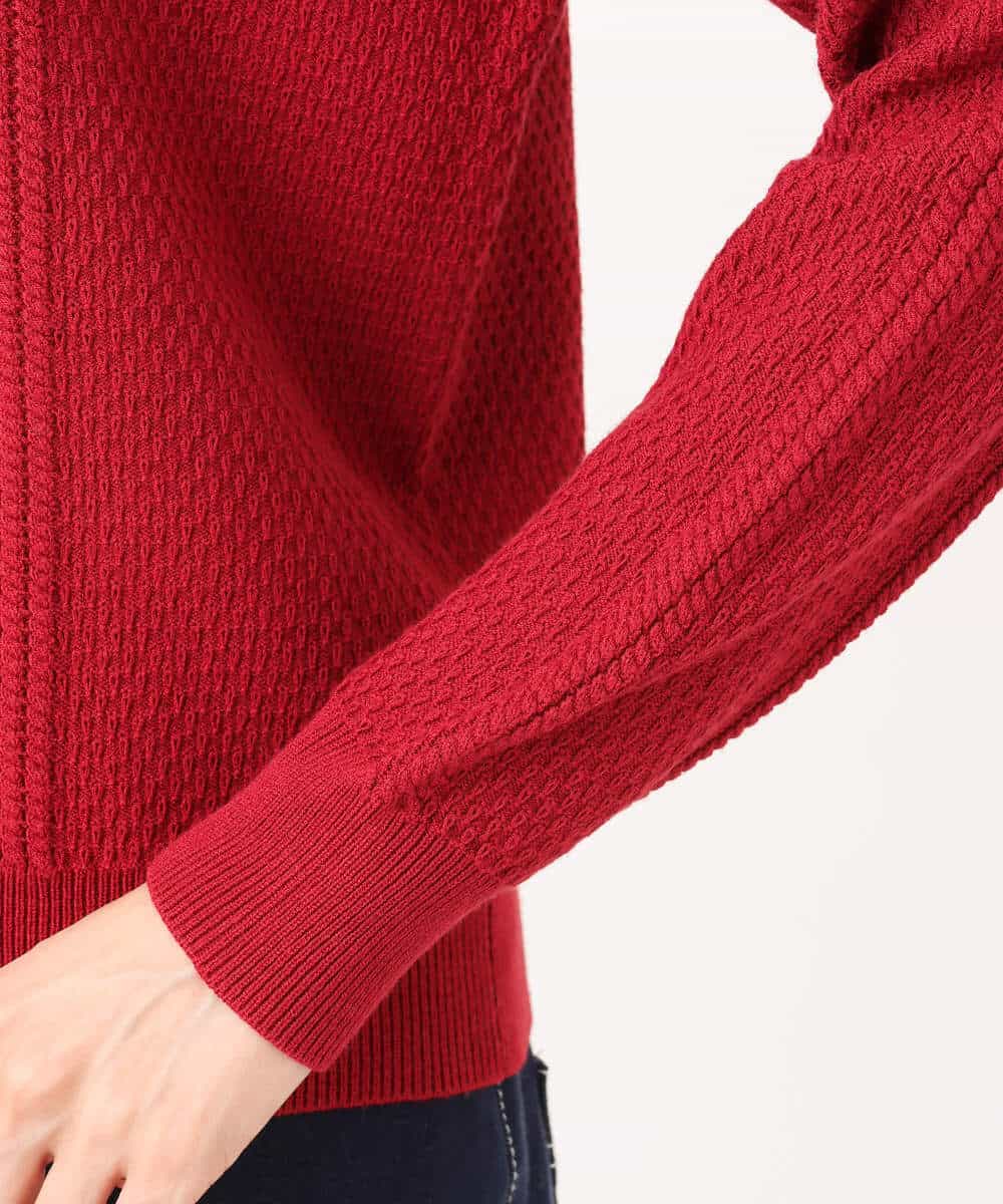 F1FBD51140 MK MICHEL KLEIN(小さいサイズ)(メゾン ドゥ サンク) 【小さいサイズ】ミニケーブル編みニット/洗える レッド