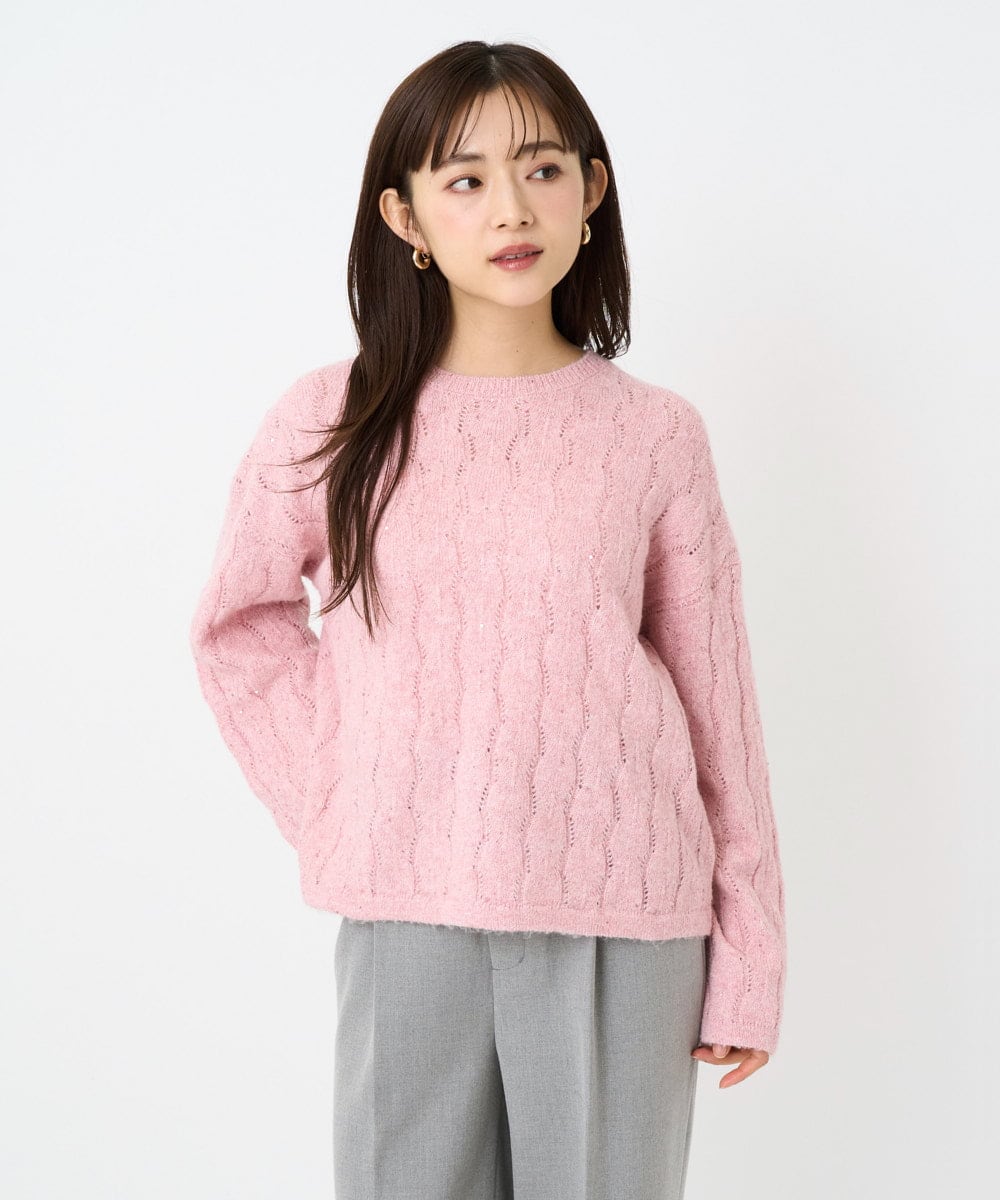 F1FBD52160 MK MICHEL KLEIN(小さいサイズ) 【小さいサイズ】スパンコールラメ入りニット/洗える