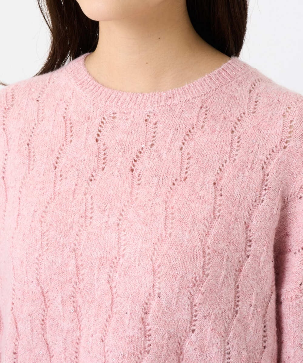 F1FBD52160 MK MICHEL KLEIN(小さいサイズ)(メゾン ドゥ サンク) 【小さいサイズ】スパンコールラメ入りニット/洗える ピンク