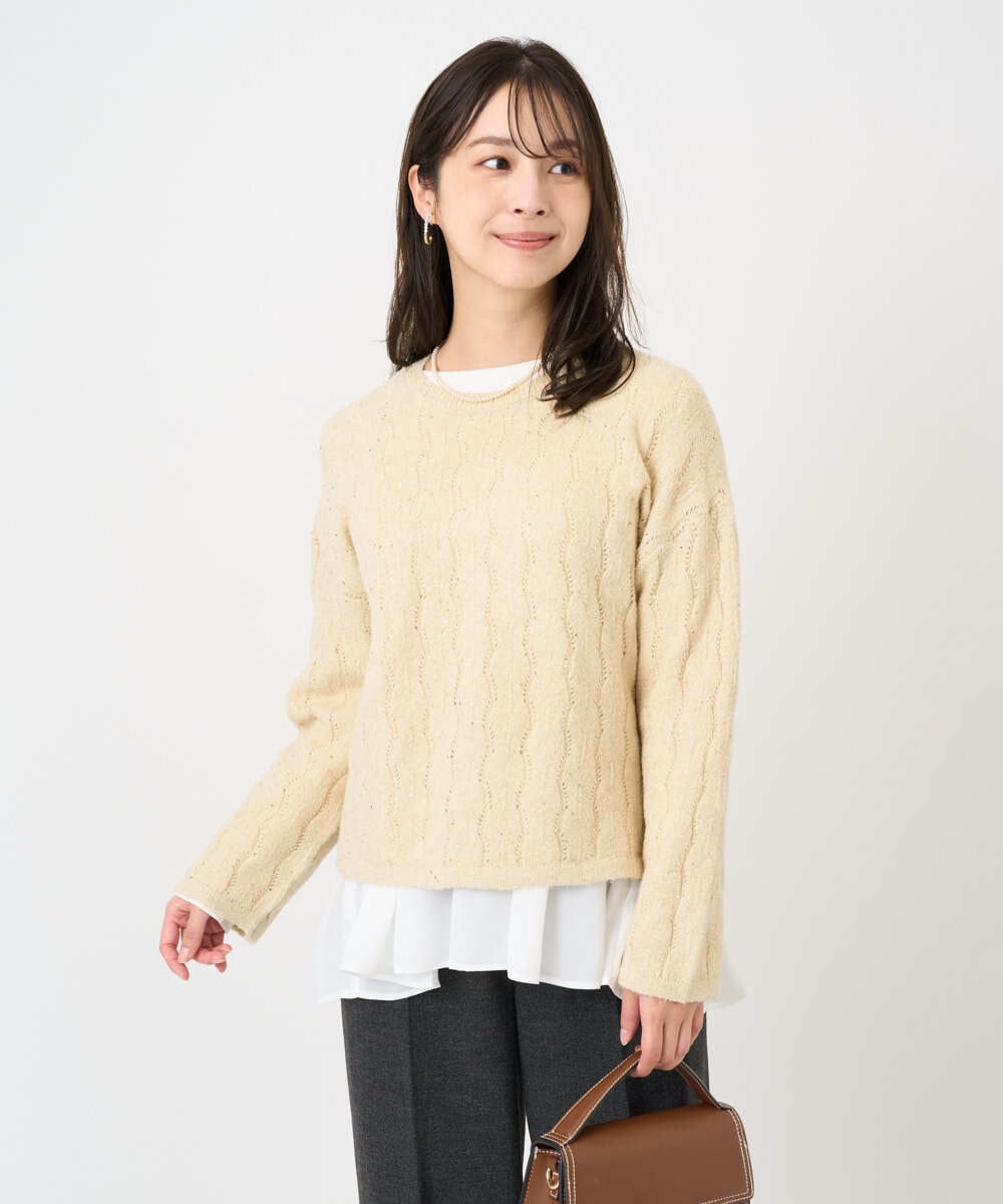 F1FBD52160 MK MICHEL KLEIN(小さいサイズ)(メゾン ドゥ サンク) 【小さいサイズ】スパンコールラメ入りニット/洗える ピンク