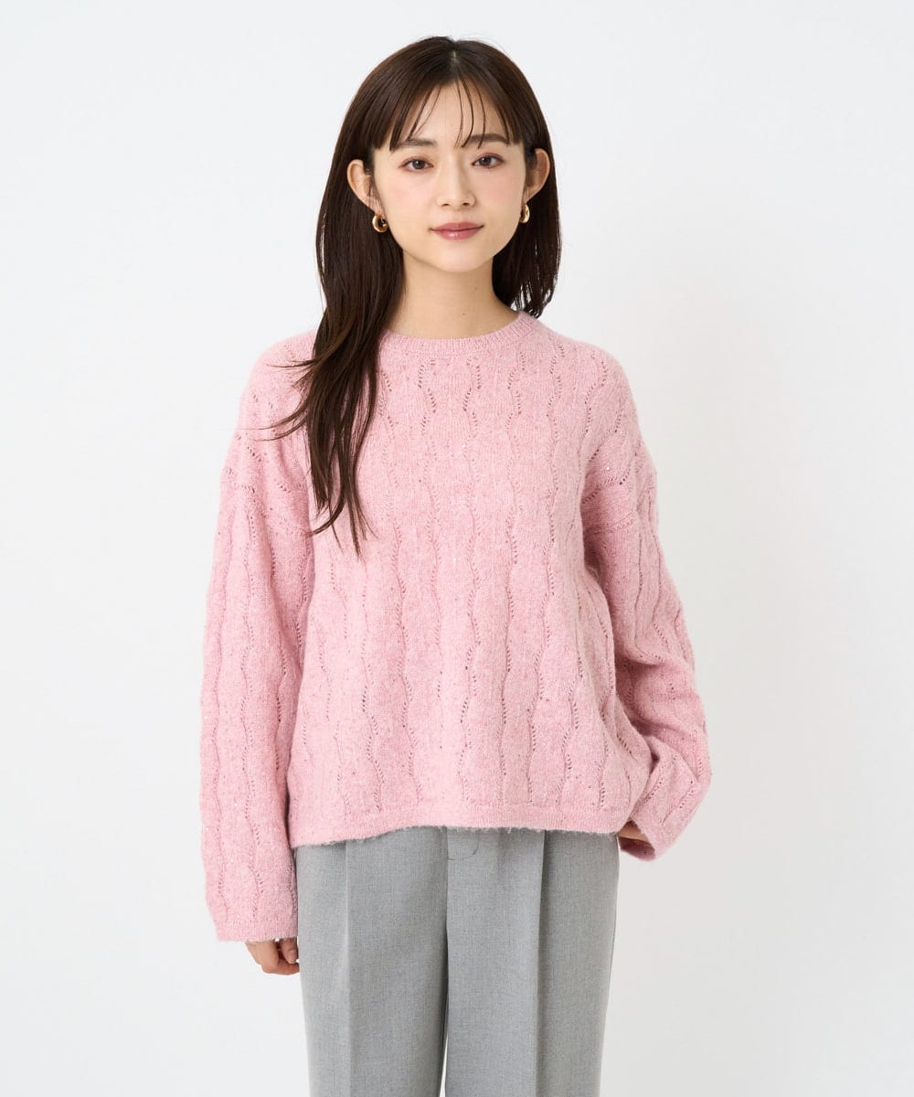 F1FBD52160 MK MICHEL KLEIN(小さいサイズ)(メゾン ドゥ サンク) 【小さいサイズ】スパンコールラメ入りニット/洗える ピンク