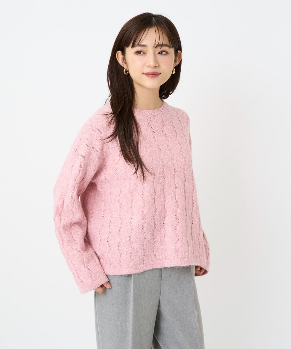 F1FBD52160 MK MICHEL KLEIN(小さいサイズ)(メゾン ドゥ サンク) 【小さいサイズ】スパンコールラメ入りニット/洗える ピンク