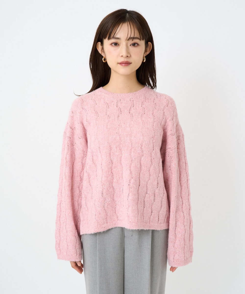 F1FBD52160 MK MICHEL KLEIN(小さいサイズ)(メゾン ドゥ サンク) 【小さいサイズ】スパンコールラメ入りニット/洗える ピンク