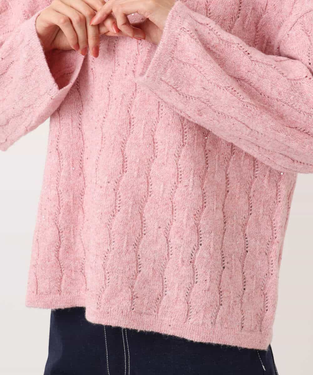 F1FBD52160 MK MICHEL KLEIN(小さいサイズ)(メゾン ドゥ サンク) 【小さいサイズ】スパンコールラメ入りニット/洗える ピンク