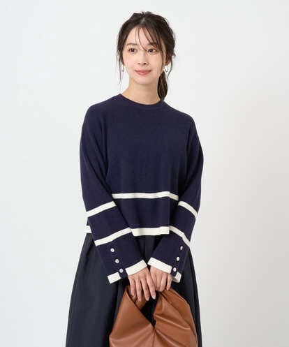 F1FBD53150 MK MICHEL KLEIN(小さいサイズ) 【小さいサイズ】配色ライン片畦編みニット/洗える