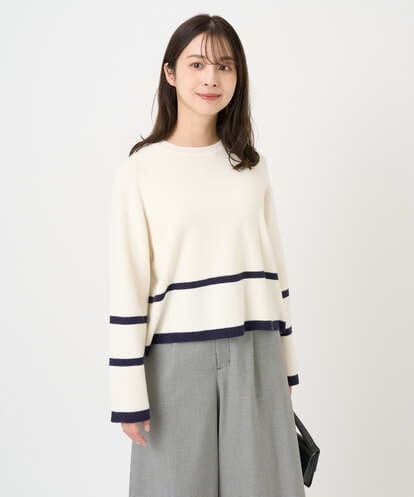 F1FBD53150 MK MICHEL KLEIN(小さいサイズ) 【小さいサイズ】配色ライン片畦編みニット/洗える