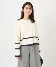 F1FBD53150 MK MICHEL KLEIN(小さいサイズ)(メゾン ドゥ サンク) 【小さいサイズ】配色ライン片畦編みニット/洗える アイボリー