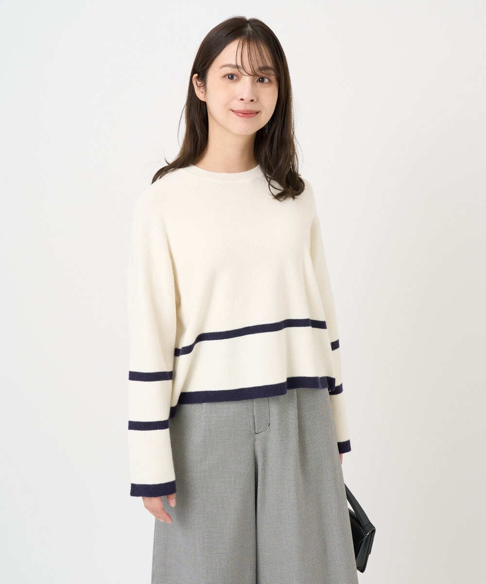 F1FBD53150 MK MICHEL KLEIN(小さいサイズ) 【小さいサイズ】配色ライン片畦編みニット/洗える