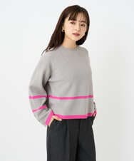 F1FBD53150 MK MICHEL KLEIN(小さいサイズ)(メゾン ドゥ サンク) 【小さいサイズ】配色ライン片畦編みニット/洗える グレー