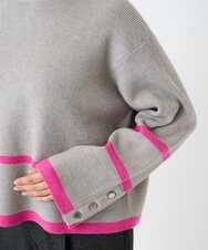 F1FBD53150 MK MICHEL KLEIN(小さいサイズ)(メゾン ドゥ サンク) 【小さいサイズ】配色ライン片畦編みニット/洗える グレー