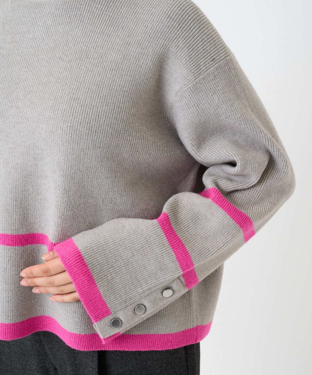 F1FBD53150 MK MICHEL KLEIN(小さいサイズ)(メゾン ドゥ サンク) 【小さいサイズ】配色ライン片畦編みニット/洗える グレー