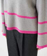 F1FBD53150 MK MICHEL KLEIN(小さいサイズ)(メゾン ドゥ サンク) 【小さいサイズ】配色ライン片畦編みニット/洗える グレー