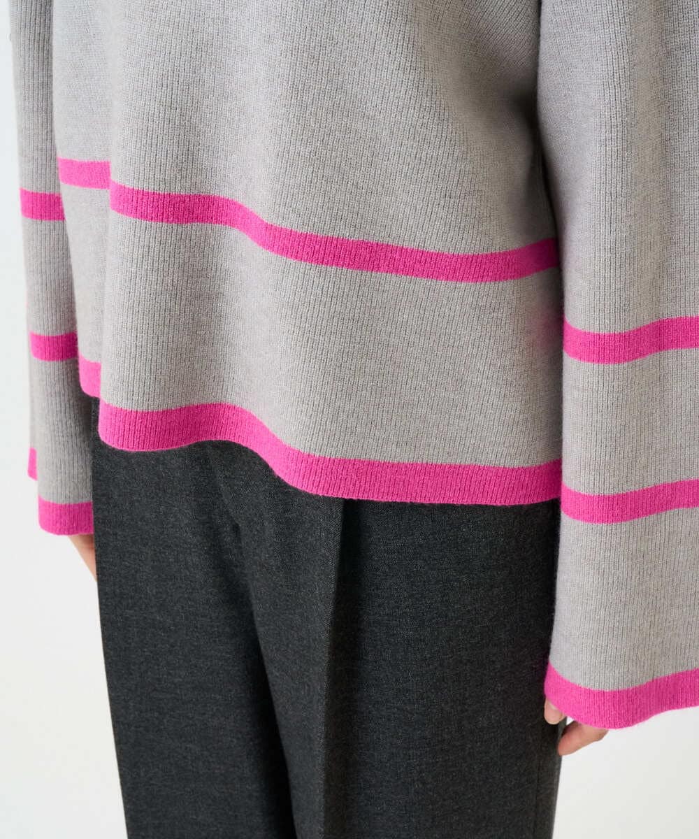 F1FBD53150 MK MICHEL KLEIN(小さいサイズ)(メゾン ドゥ サンク) 【小さいサイズ】配色ライン片畦編みニット/洗える グレー