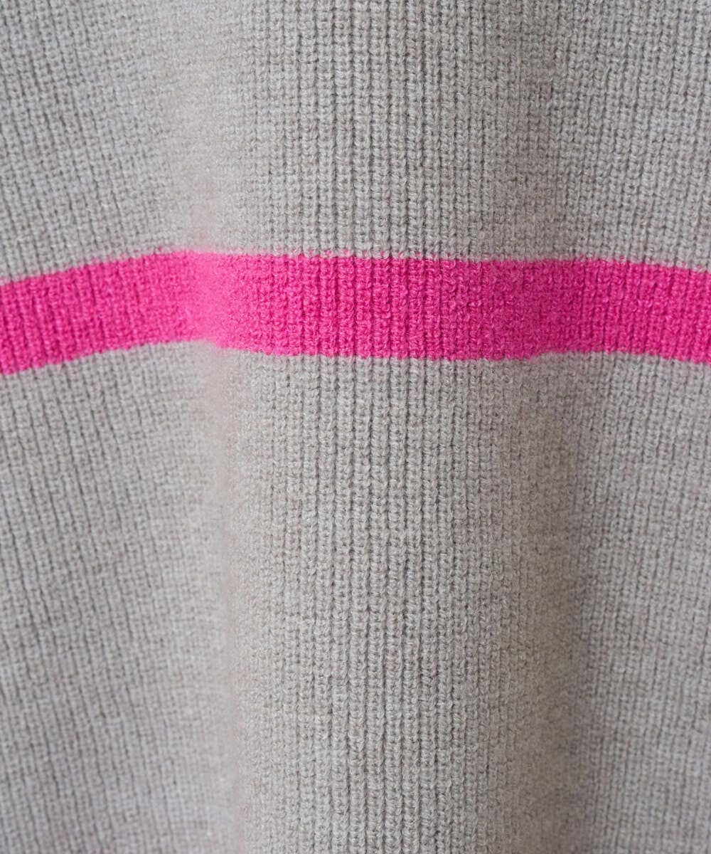 F1FBD53150 MK MICHEL KLEIN(小さいサイズ)(メゾン ドゥ サンク) 【小さいサイズ】配色ライン片畦編みニット/洗える グレー