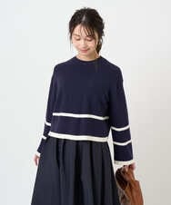 F1FBD53150 MK MICHEL KLEIN(小さいサイズ)(メゾン ドゥ サンク) 【小さいサイズ】配色ライン片畦編みニット/洗える グレー