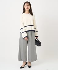 F1FBD53150 MK MICHEL KLEIN(小さいサイズ)(メゾン ドゥ サンク) 【小さいサイズ】配色ライン片畦編みニット/洗える グレー