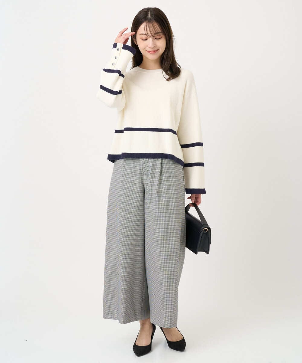 F1FBD53150 MK MICHEL KLEIN(小さいサイズ)(メゾン ドゥ サンク) 【小さいサイズ】配色ライン片畦編みニット/洗える グレー