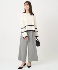 F1FBD53150 MK MICHEL KLEIN(小さいサイズ)(メゾン ドゥ サンク) 【小さいサイズ】配色ライン片畦編みニット/洗える グレー