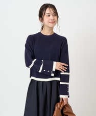 F1FBD53150 MK MICHEL KLEIN(小さいサイズ)(メゾン ドゥ サンク) 【小さいサイズ】配色ライン片畦編みニット/洗える グレー