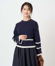 F1FBD53150 MK MICHEL KLEIN(小さいサイズ)(メゾン ドゥ サンク) 【小さいサイズ】配色ライン片畦編みニット/洗える グレー