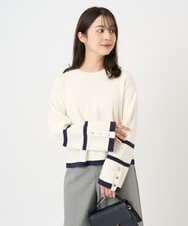 F1FBD53150 MK MICHEL KLEIN(小さいサイズ)(メゾン ドゥ サンク) 【小さいサイズ】配色ライン片畦編みニット/洗える グレー