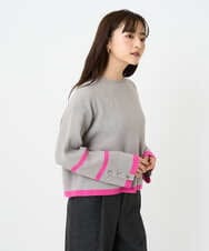 F1FBD53150 MK MICHEL KLEIN(小さいサイズ)(メゾン ドゥ サンク) 【小さいサイズ】配色ライン片畦編みニット/洗える グレー