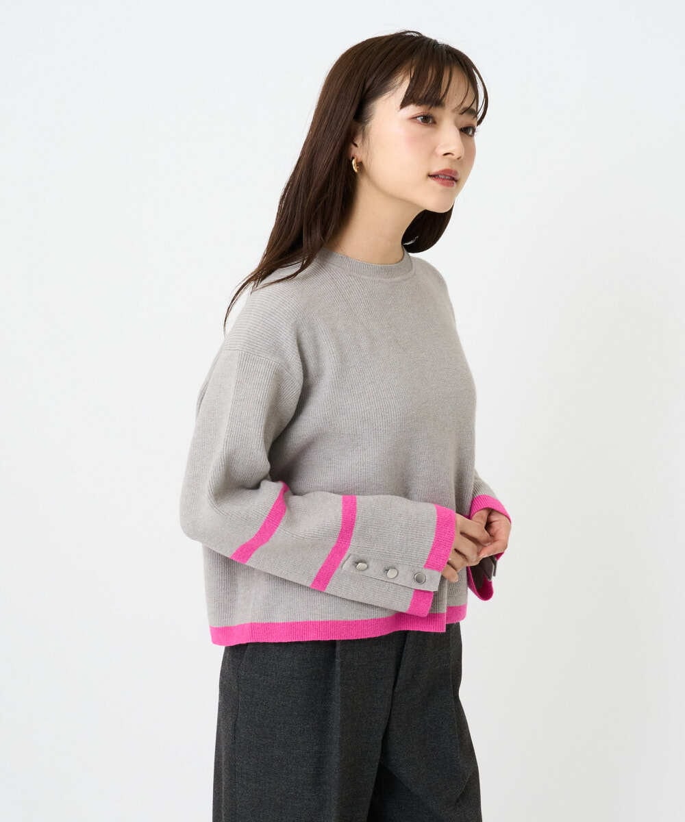 F1FBD53150 MK MICHEL KLEIN(小さいサイズ)(メゾン ドゥ サンク) 【小さいサイズ】配色ライン片畦編みニット/洗える グレー