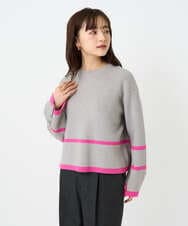 F1FBD53150 MK MICHEL KLEIN(小さいサイズ)(メゾン ドゥ サンク) 【小さいサイズ】配色ライン片畦編みニット/洗える グレー