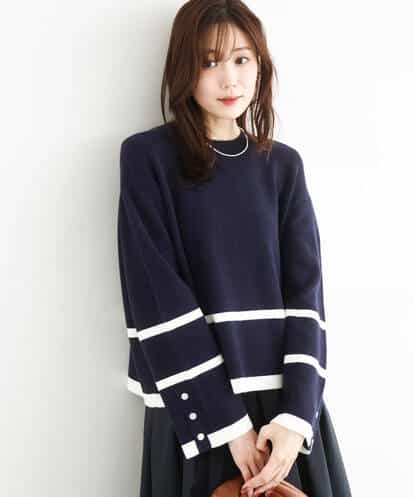 F1FBD53150  【小さいサイズ】配色ライン片畦編みニット/洗える
