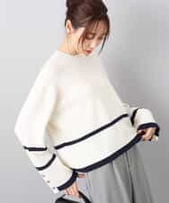 F1FBD53150 MK MICHEL KLEIN(小さいサイズ)(メゾン ドゥ サンク) 【小さいサイズ】配色ライン片畦編みニット/洗える アイボリー