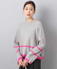 F1FBD53150 MK MICHEL KLEIN(小さいサイズ)(メゾン ドゥ サンク) 【小さいサイズ】配色ライン片畦編みニット/洗える グレー