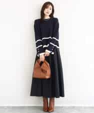 F1FBD53150 MK MICHEL KLEIN(小さいサイズ)(メゾン ドゥ サンク) 【小さいサイズ】配色ライン片畦編みニット/洗える グレー