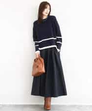 F1FBD53150 MK MICHEL KLEIN(小さいサイズ)(メゾン ドゥ サンク) 【小さいサイズ】配色ライン片畦編みニット/洗える グレー