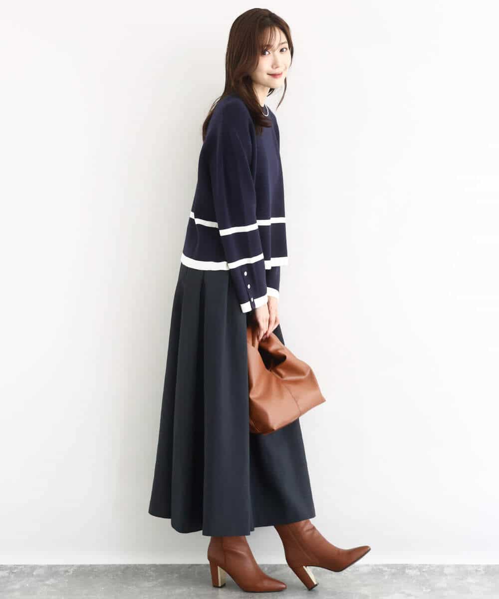 F1FBD53150 MK MICHEL KLEIN(小さいサイズ)(メゾン ドゥ サンク) 【小さいサイズ】配色ライン片畦編みニット/洗える グレー