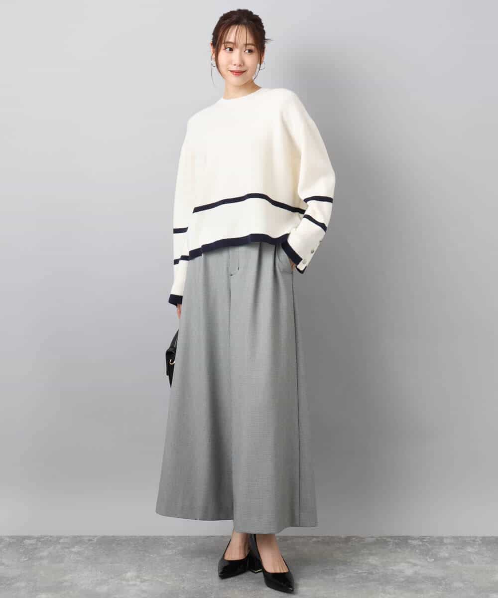 F1FBD53150 MK MICHEL KLEIN(小さいサイズ)(メゾン ドゥ サンク) 【小さいサイズ】配色ライン片畦編みニット/洗える グレー