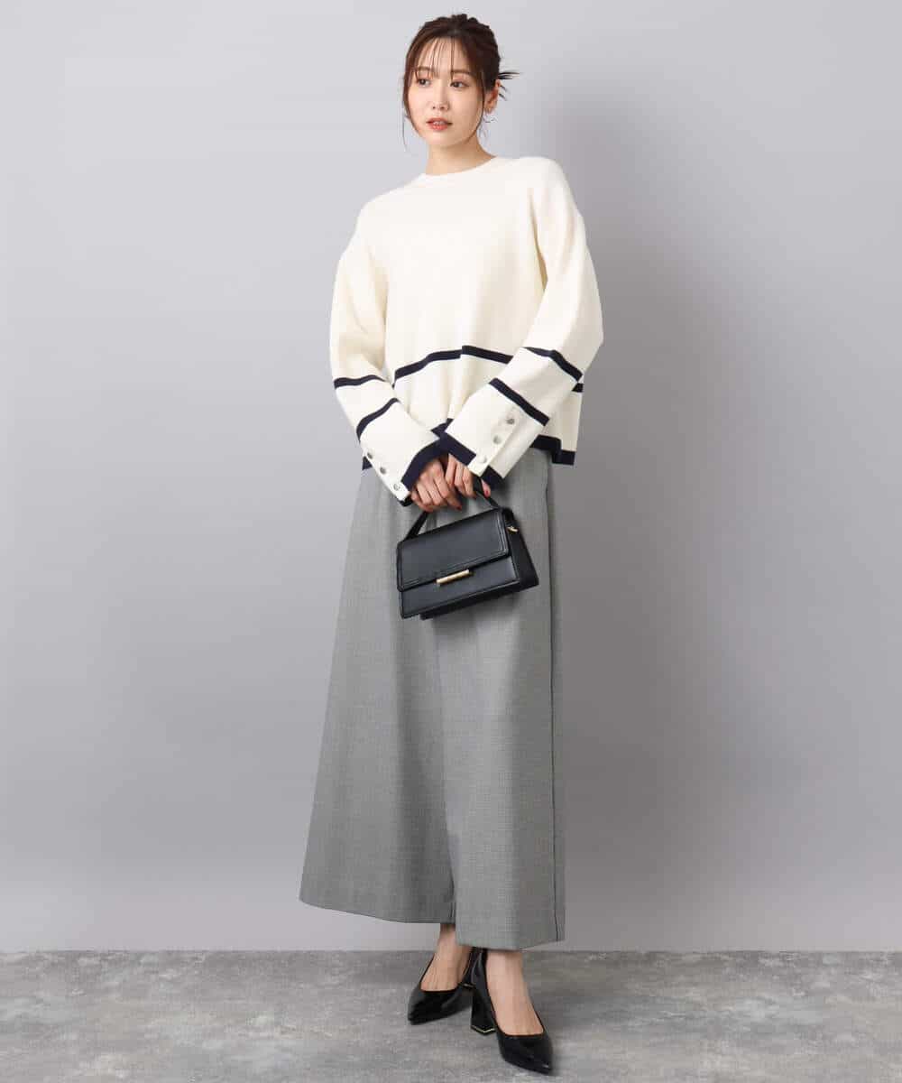 F1FBD53150 MK MICHEL KLEIN(小さいサイズ)(メゾン ドゥ サンク) 【小さいサイズ】配色ライン片畦編みニット/洗える グレー